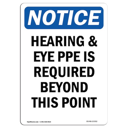 Signmission OSHA Notice Sign, Hearing & Eye PPE Is Required, 14in X 10in Rigid Plastic, 10" W, 14" H, Portrait OS-NS-P-1014-V-13352